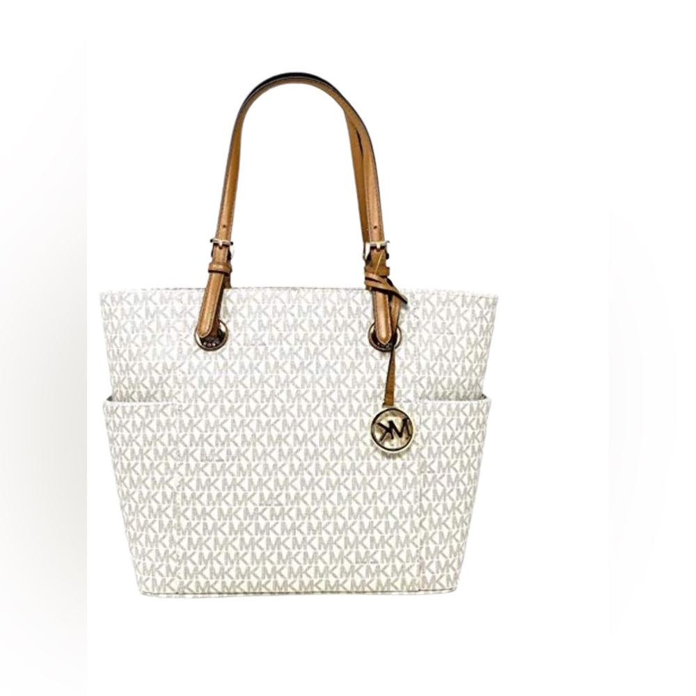Michael Kors. Signature Logo Tote Bag. Color White-Cream.